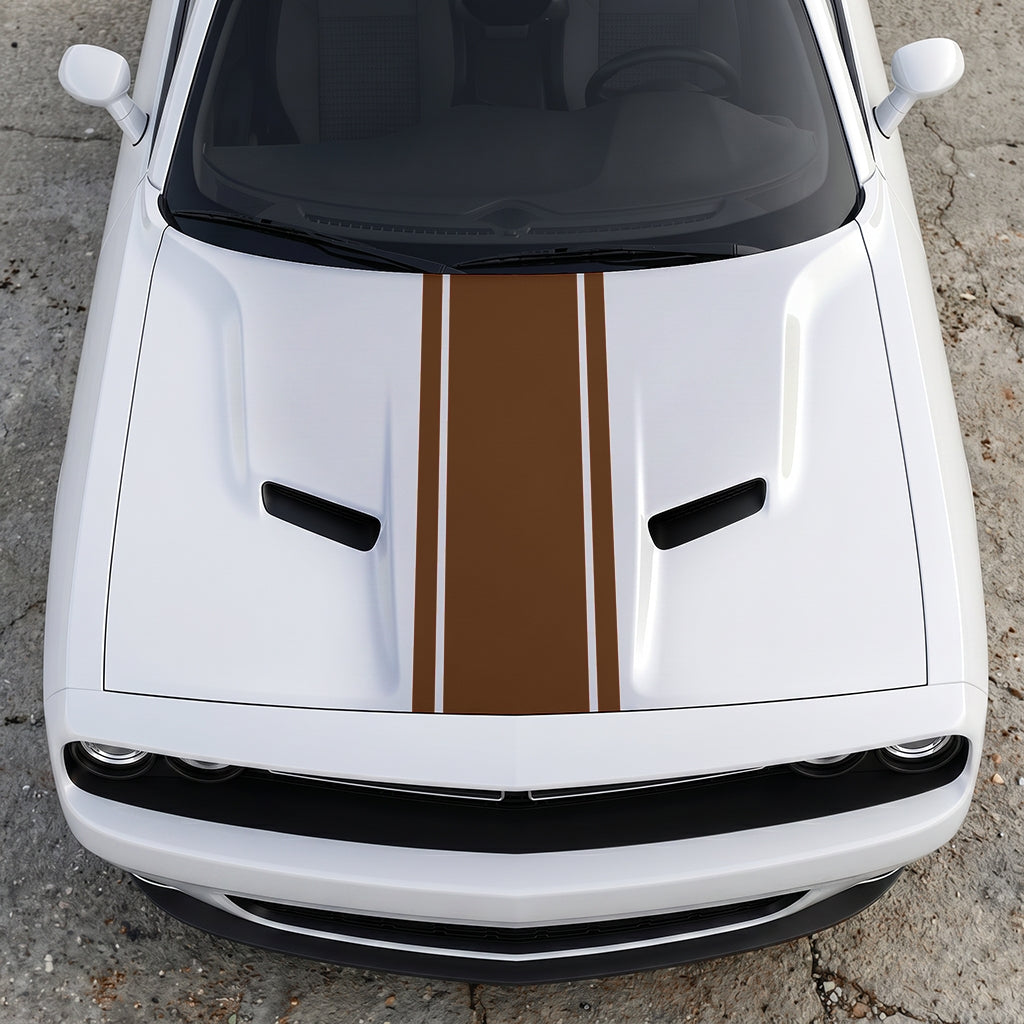 Hood Panel Decal/Sticker - Classic Rally Center Stripe - Dual-Pin Accent Hood & Trunk Racing Graphic Kit - For Dodge Challenger 2015-2024 - Premium Vinyl