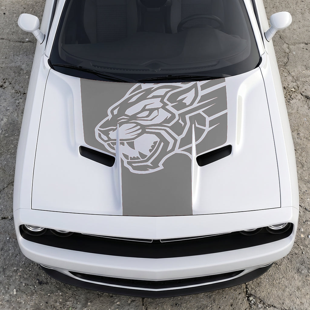 Hood Panel Decal/Sticker - Hellcat Predator Shadow - Aggressive Full-Face Jungle Cat Graphic Kit - For Dodge Challenger 2015-2024 - Premium Vinyl