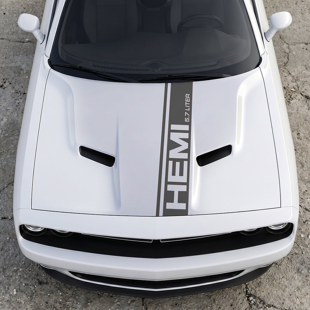 Hood Panel Decal/Sticker - HEMI 5.7 Liter Vertical Performance Stripe - Pillar Style Side-Hood Accent Vinyl Graphic Kit - For Dodge Challenger 2015-2024 - Premium Vinyl