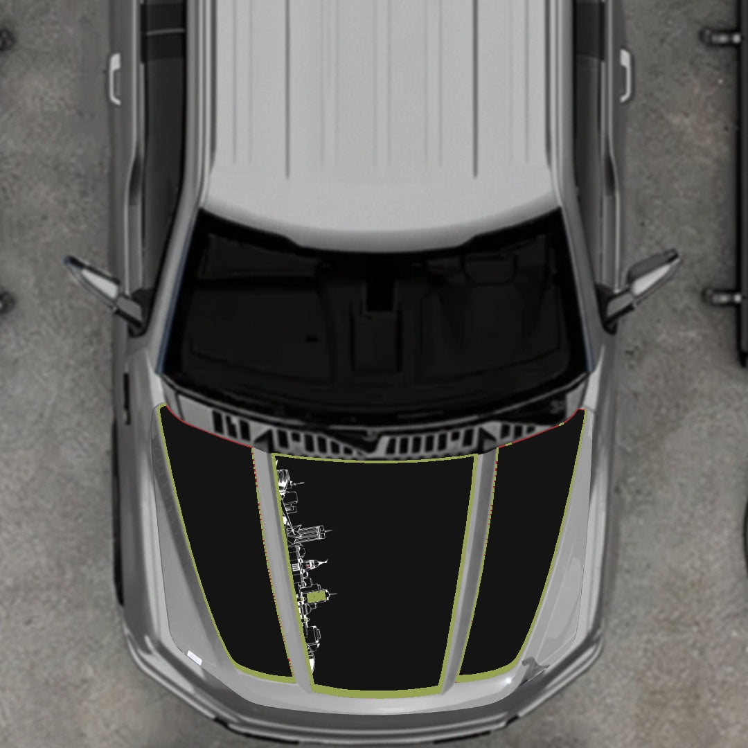 Hood Panel Decal/Sticker - Winnipeg Skyline - Cut - Border Graphic Kit - For Ford F-150 2020-2026 - Premium Vinyl
