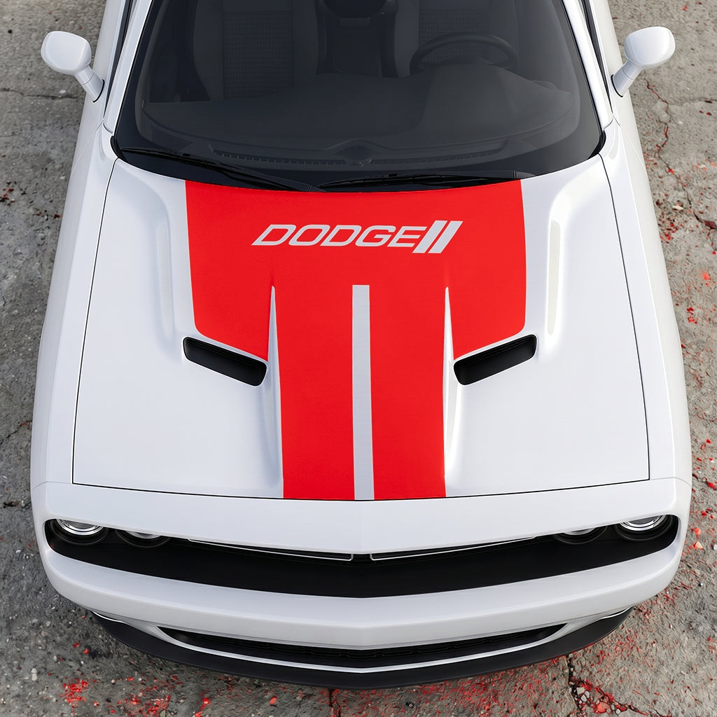 Hood Panel Decal/Sticker - Minimalist Dual-Band Racing Stripe - Clean Parallel Performance Overlay Graphic Kit - For Dodge Challenger 2015-2024 - Premium Vinyl