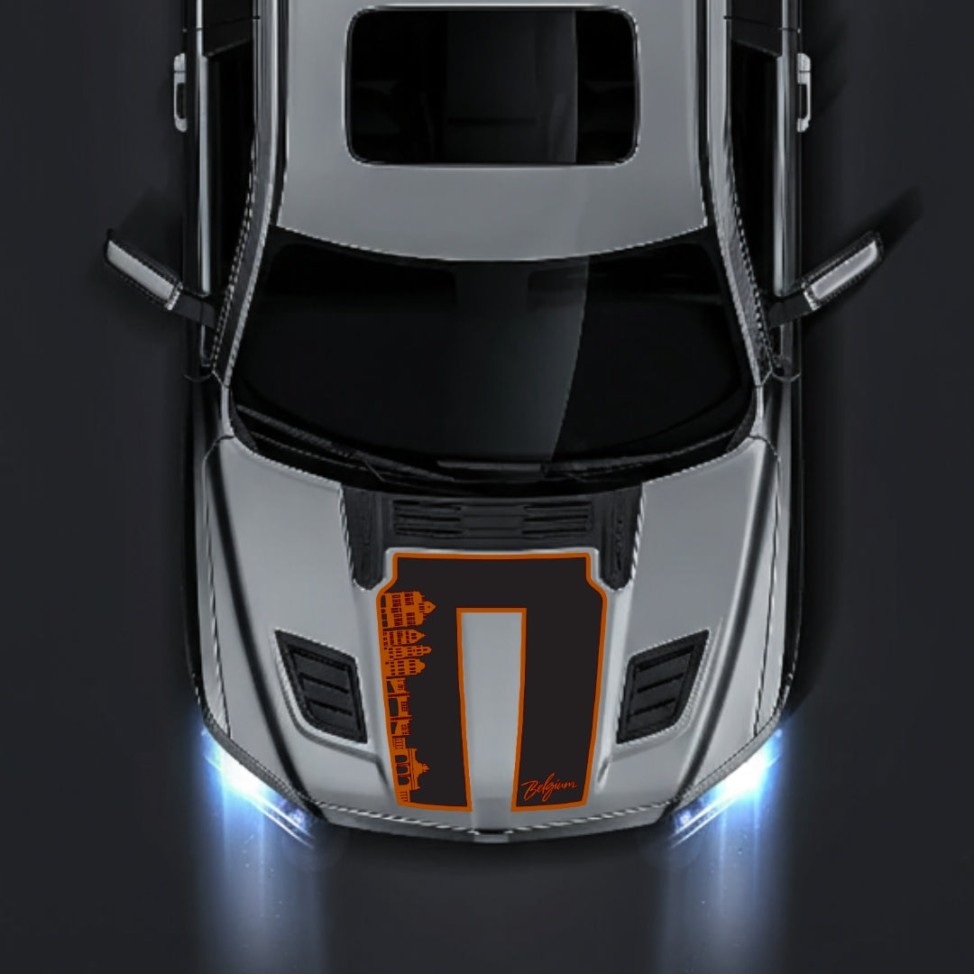 Performance Hood Panel Decal/Sticker - Belgium Skyline - Border Graphic Kit - For Dodge RAM 1500 2019-2025 - Premium Vinyl