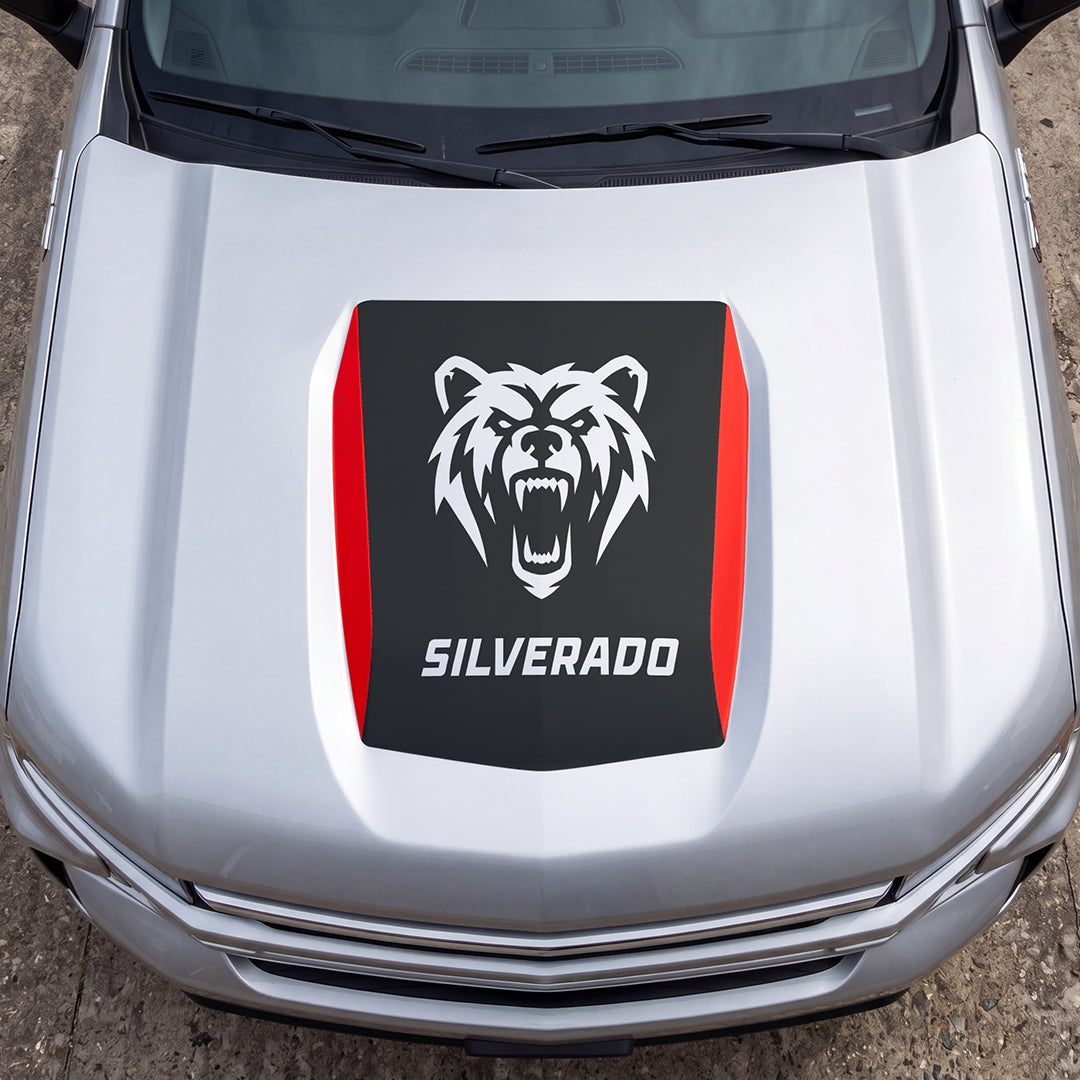 Hood Panel Decal/Sticker - Aggressive Bear Face Graphic Decal Graphic Kit - For Chevrolet Silverado 2019-2024 - Premium Vinyl