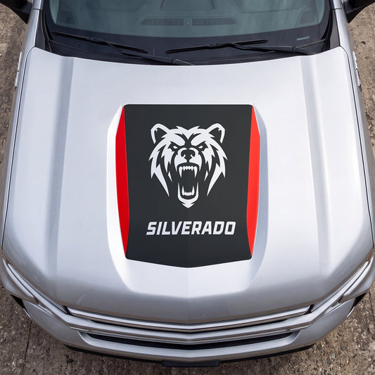 Hood Panel Decal/Sticker - Aggressive Bear Face Graphic Decal Graphic Kit - For Chevrolet Silverado 2019-2024 - Premium Vinyl