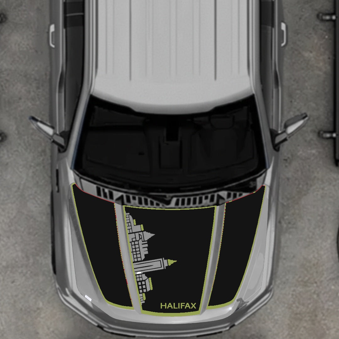 Hood Panel Decal/Sticker - Halifax Skyline - Cut - Border Graphic Kit - For Ford F-150 2020-2026 - Premium Vinyl