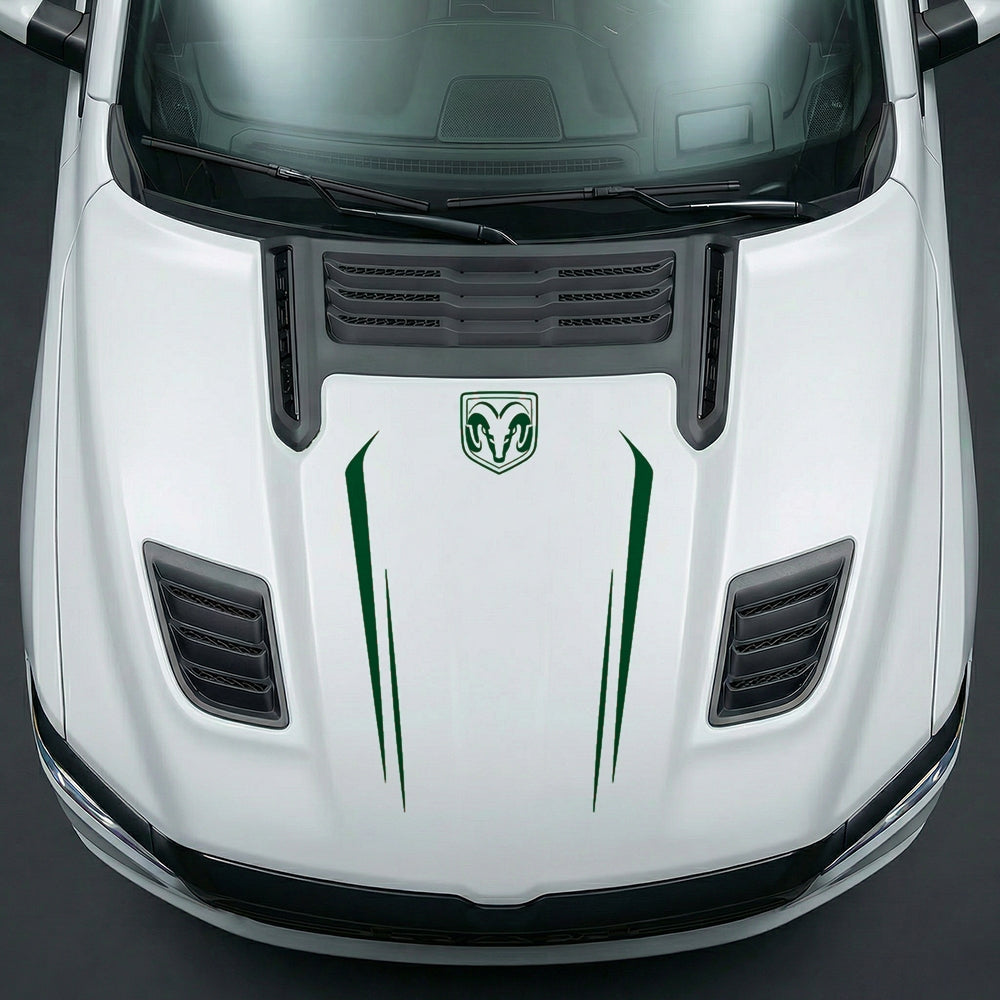 Hood Panel Decal/Sticker - Sleek Spear Cutout U-Shape with RAM Logo - Cut Graphic Kit - For Dodge Ram 2019-2025 - Premium Vinyl
