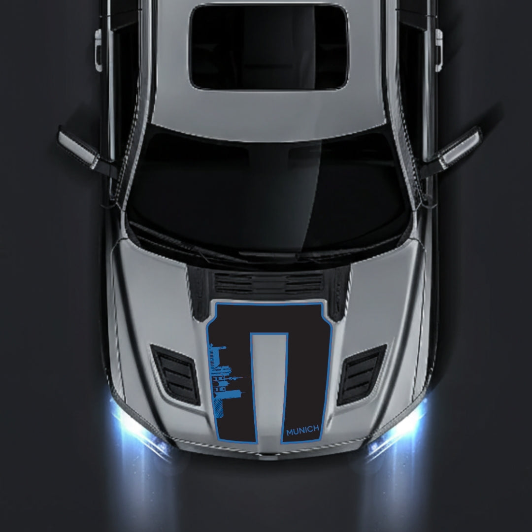 Hood Panel Decal/Sticker - Munich Skyline - Border Graphic Kit - For Dodge RAM 1500 2019-2025 - Premium Vinyl