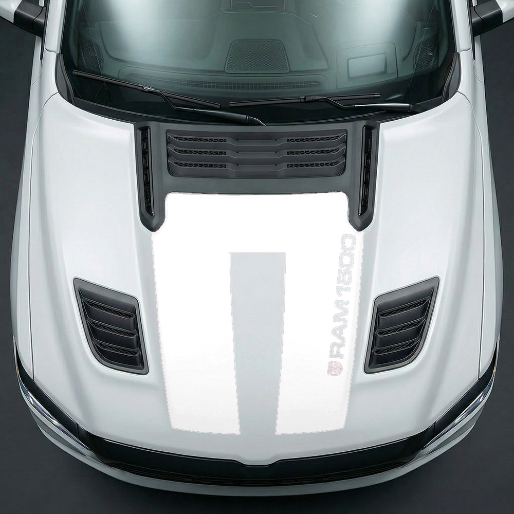 Hood Panel Decal/Sticker - Sleek Vertical RAM 1500 Text & Logo Minimalist Graphic Kit - For Dodge Ram 2019-2025 - Premium Vinyl