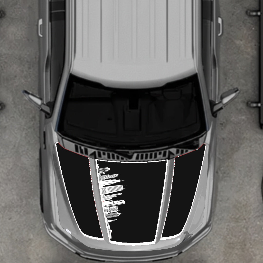 Hood Panel Decal/Sticker - Dubai Skyline - Cut - Border Graphic Kit - For Ford F-150 2020-2026 - Premium Vinyl