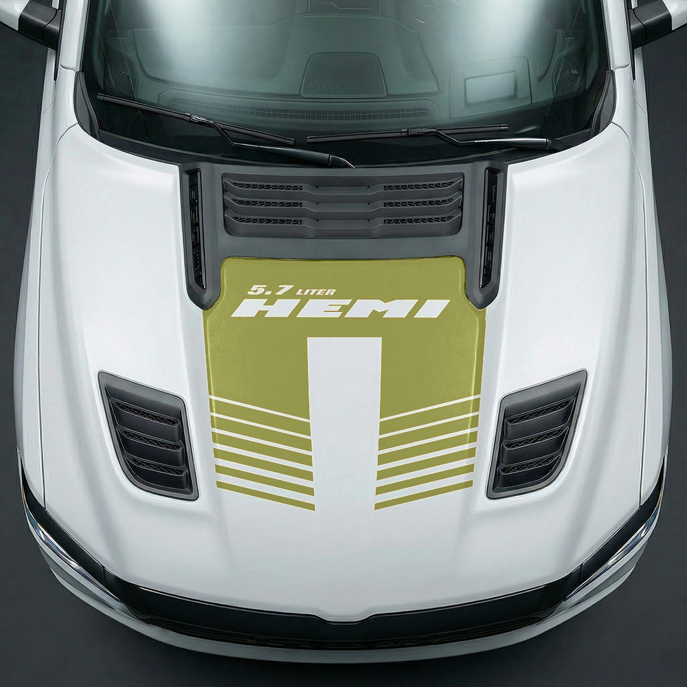 Hood Panel Decal/Sticker - Aggressive 5.7L HEMI Slotted Strobe Graphic Kit - For Dodge Ram 2019-2025 - Premium Vinyl