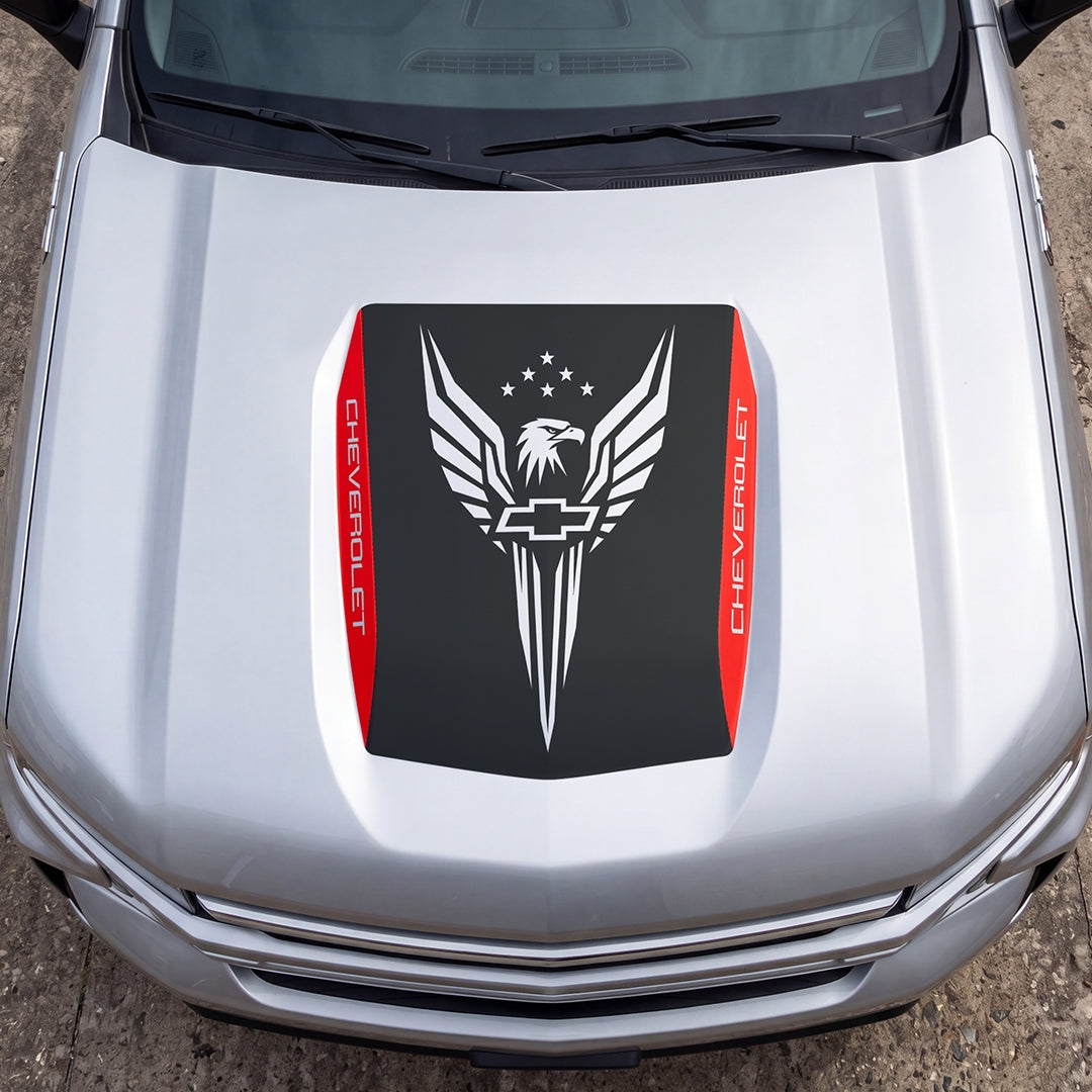 Hood Panel Decal/Sticker - Eagle Wings with Stars Graphic Decal Graphic Kit - For Chevrolet Silverado 2019-2024 - Premium Vinyl