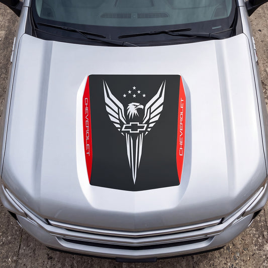 Hood Panel Decal/Sticker - Eagle Wings with Stars Graphic Decal Graphic Kit - For Chevrolet Silverado 2019-2024 - Premium Vinyl