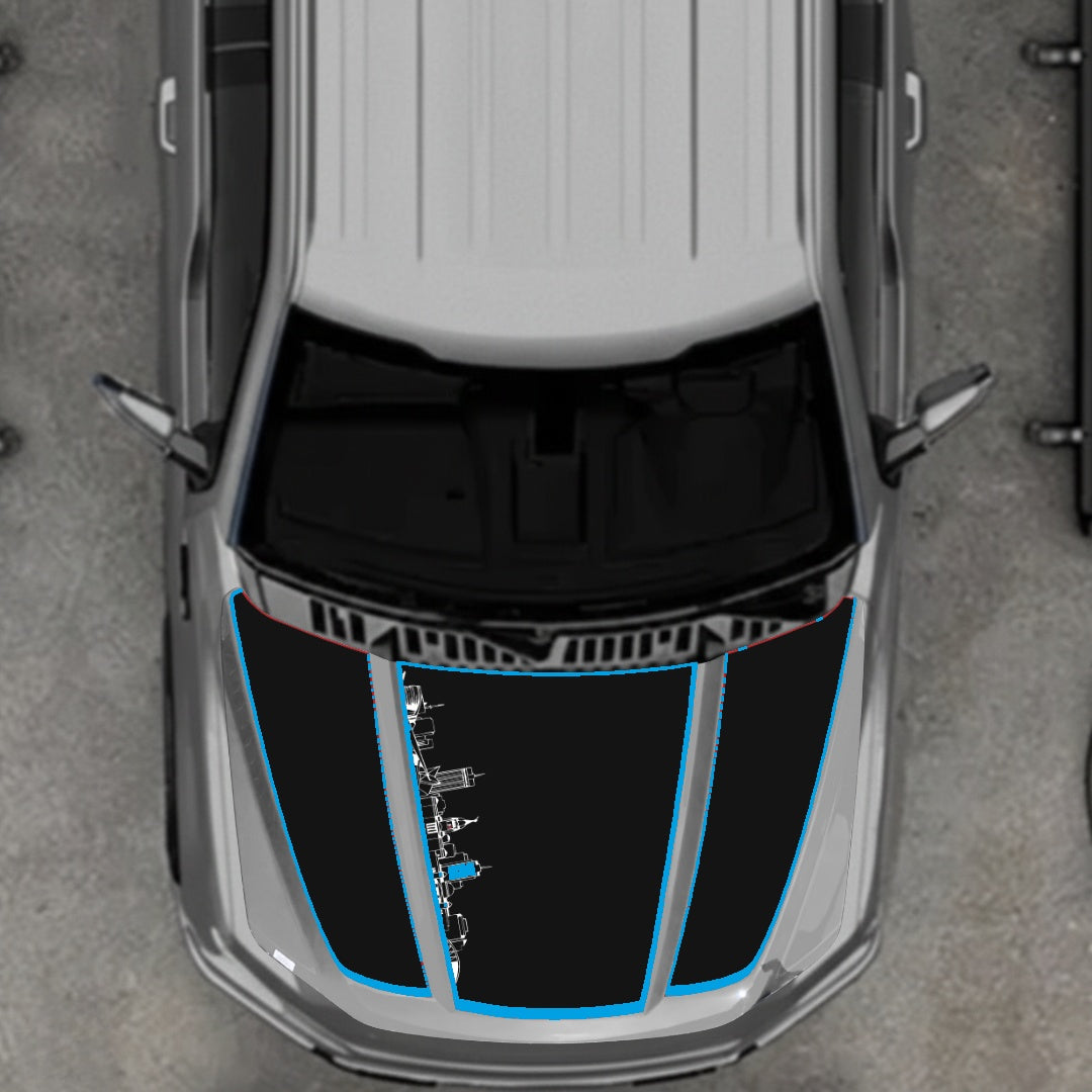 Hood Panel Decal/Sticker - Winnipeg Skyline - Cut - Border Graphic Kit - For Ford F-150 2020-2026 - Premium Vinyl