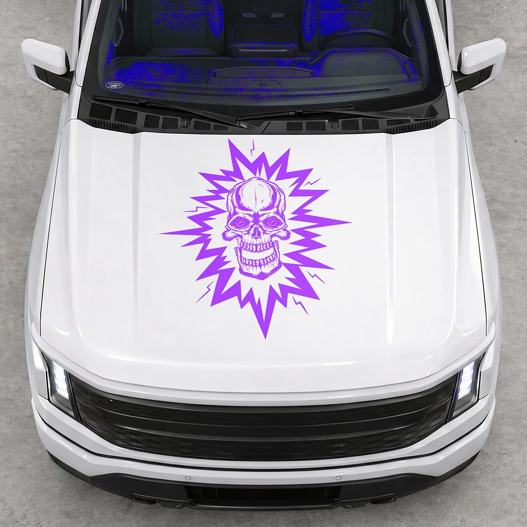 Hood Panel Decal/Sticker - Cut Electric Skull Graphic Decal Graphic Kit - For FORD F-150 2015-2020 - Premium Vinyl
