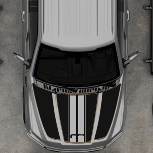 Hood Panel Decal/Sticker - Style 1 - Cut - Border Graphic Kit - For Ford F-150 2020-2026 - Premium Vinyl