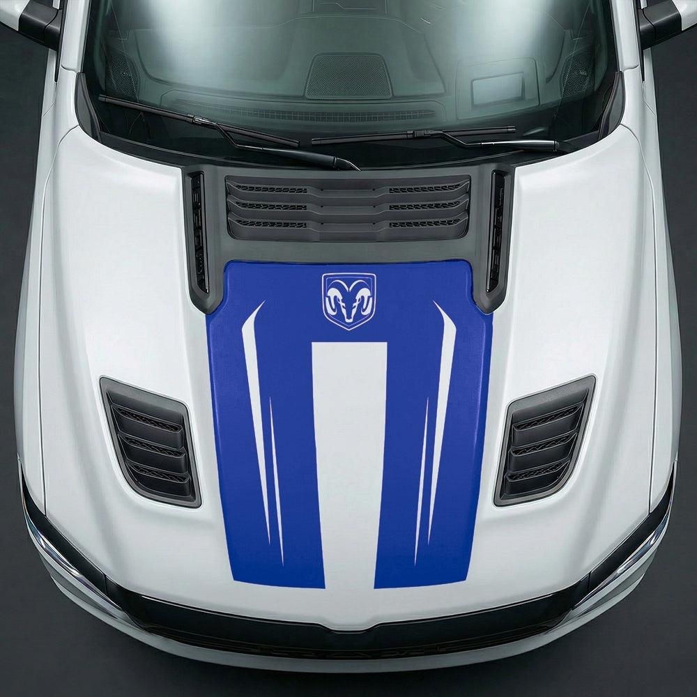 Hood Panel Decal/Sticker - Sleek Spear Cutout U-Shape with RAM Logo Graphic Kit - For Dodge Ram 2019-2025 - Premium Vinyl