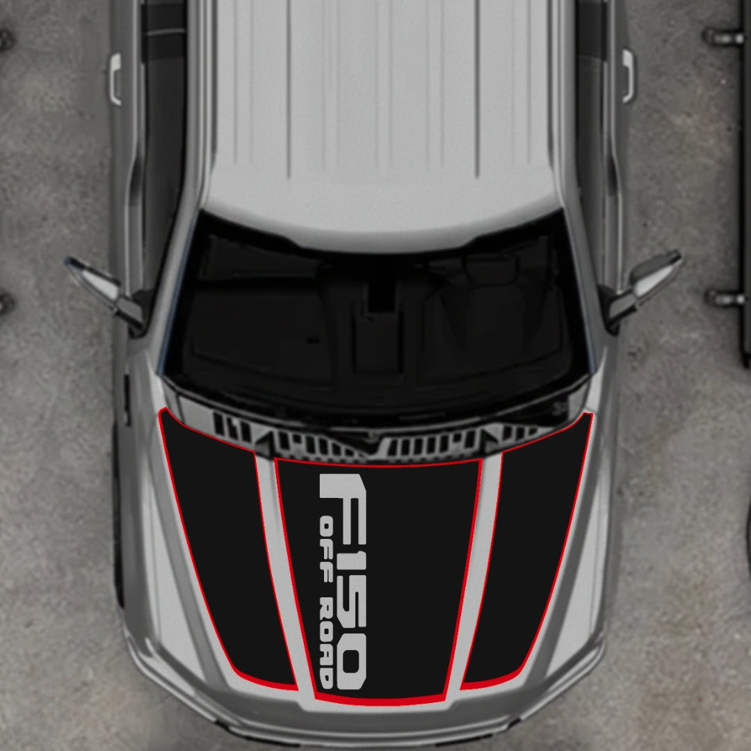Hood Panel Decal/Sticker - Style 2 - Cut - Border Graphic Kit - For Ford F-150 2020-2026 - Premium Vinyl