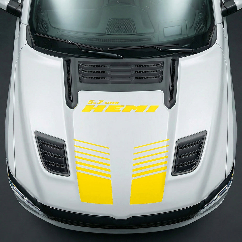 Hood Panel Decal/Sticker - Aggressive 5.7L HEMI Slotted Strobe - Cut Graphic Kit - For Dodge Ram 2019-2025 - Premium Vinyl