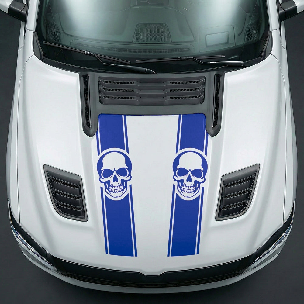 Hood Panel Decal/Sticker - Sinister Skull Racing Stripes Graphic Kit - For Dodge Ram 2019-2025 - Premium Vinyl