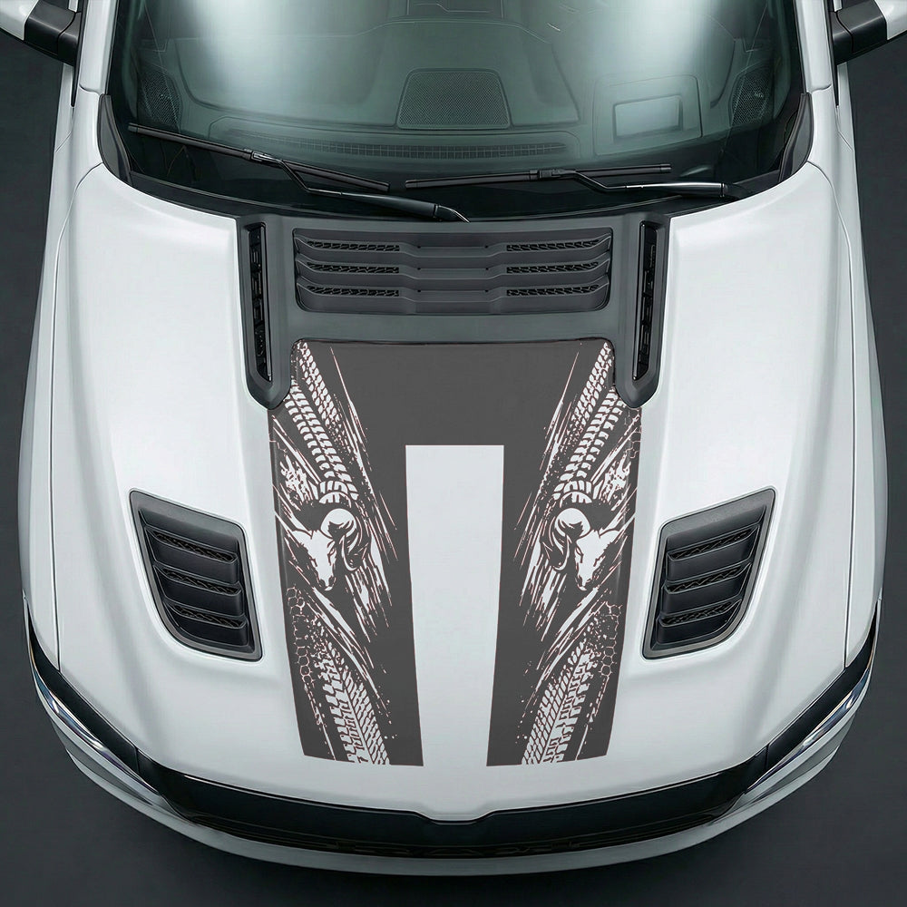 Hood Panel Decal/Sticker - Extreme Tread & Slash Ram Mascot U-Shape Graphic Kit - For Dodge Ram 2019-2025 - Premium Vinyl