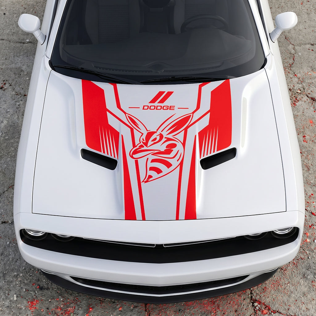 Hood Panel Decal/Sticker - Scat Pack Angry Bee Aerodynamic - Dual-Wing Performance Series Graphic Kit - For Dodge Challenger 2015-2024 - Premium Vinyl