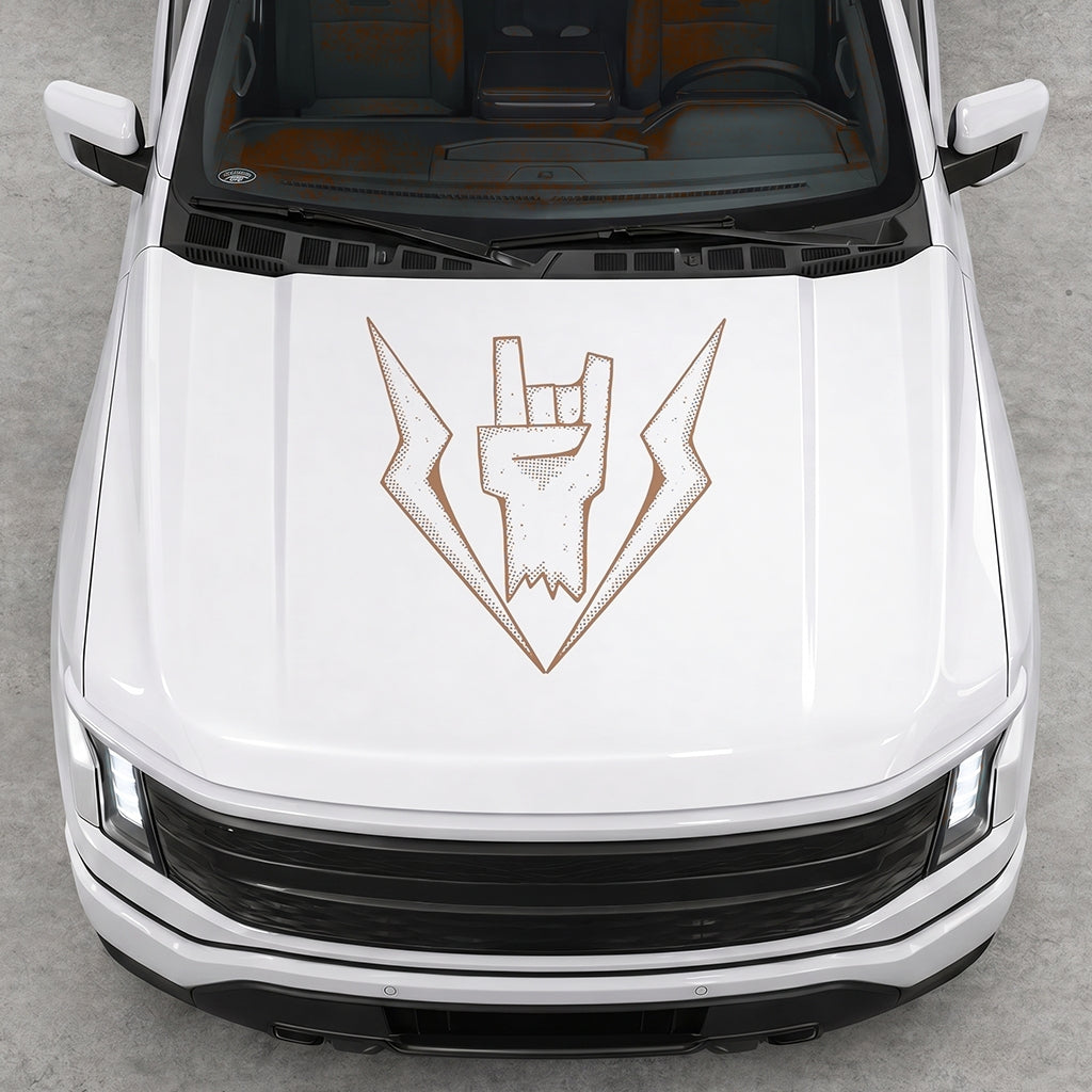 Hood Panel Decal/Sticker - Cut Lightning Rock Hand Graphic Decal Graphic Kit - For FORD F-150 2015-2020 - Premium Vinyl
