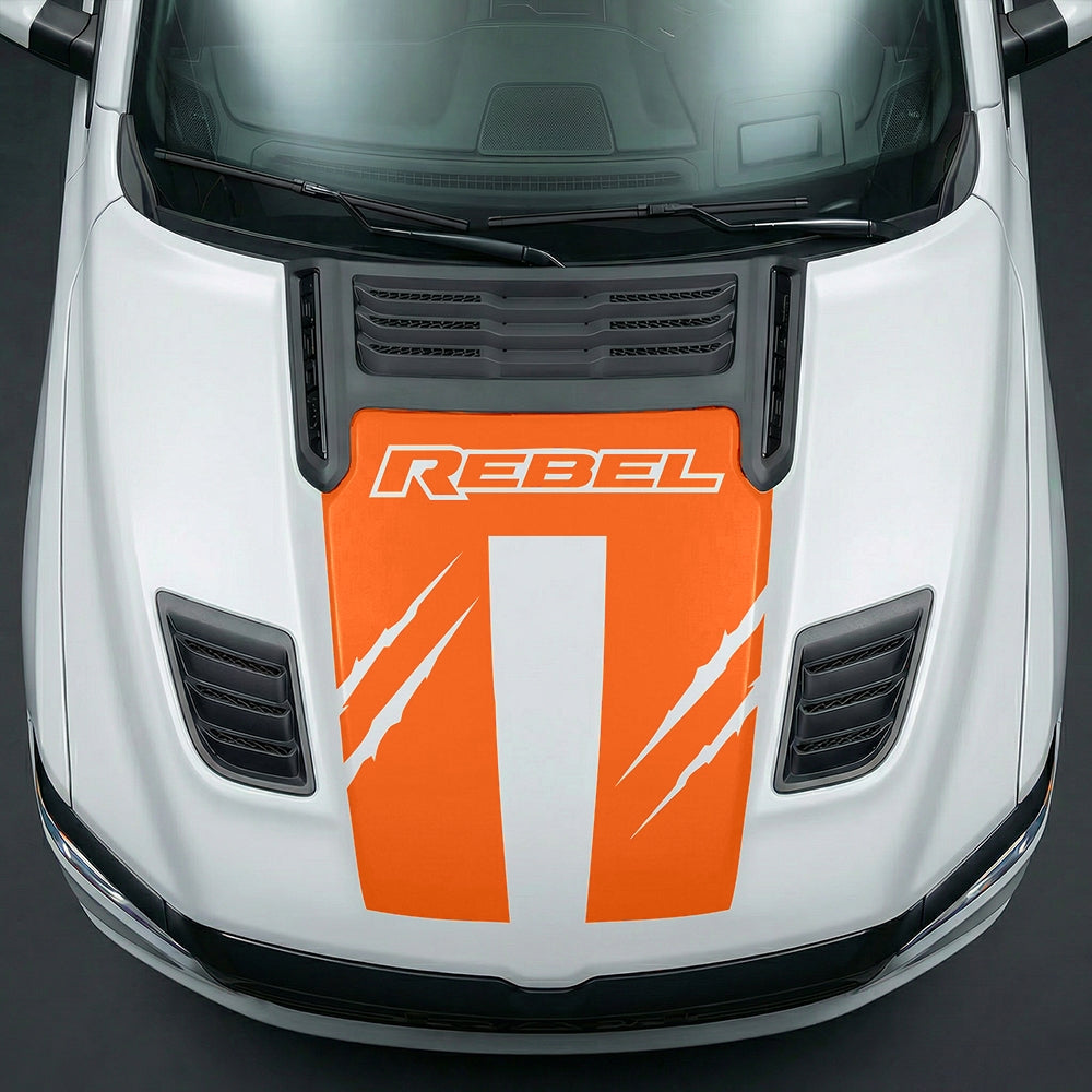 Hood Panel Decal/Sticker - Dodge RAM Rebel Claw Scratch U-Shape Stripe Graphic Kit - For Dodge Ram 2019-2025 - Premium Vinyl