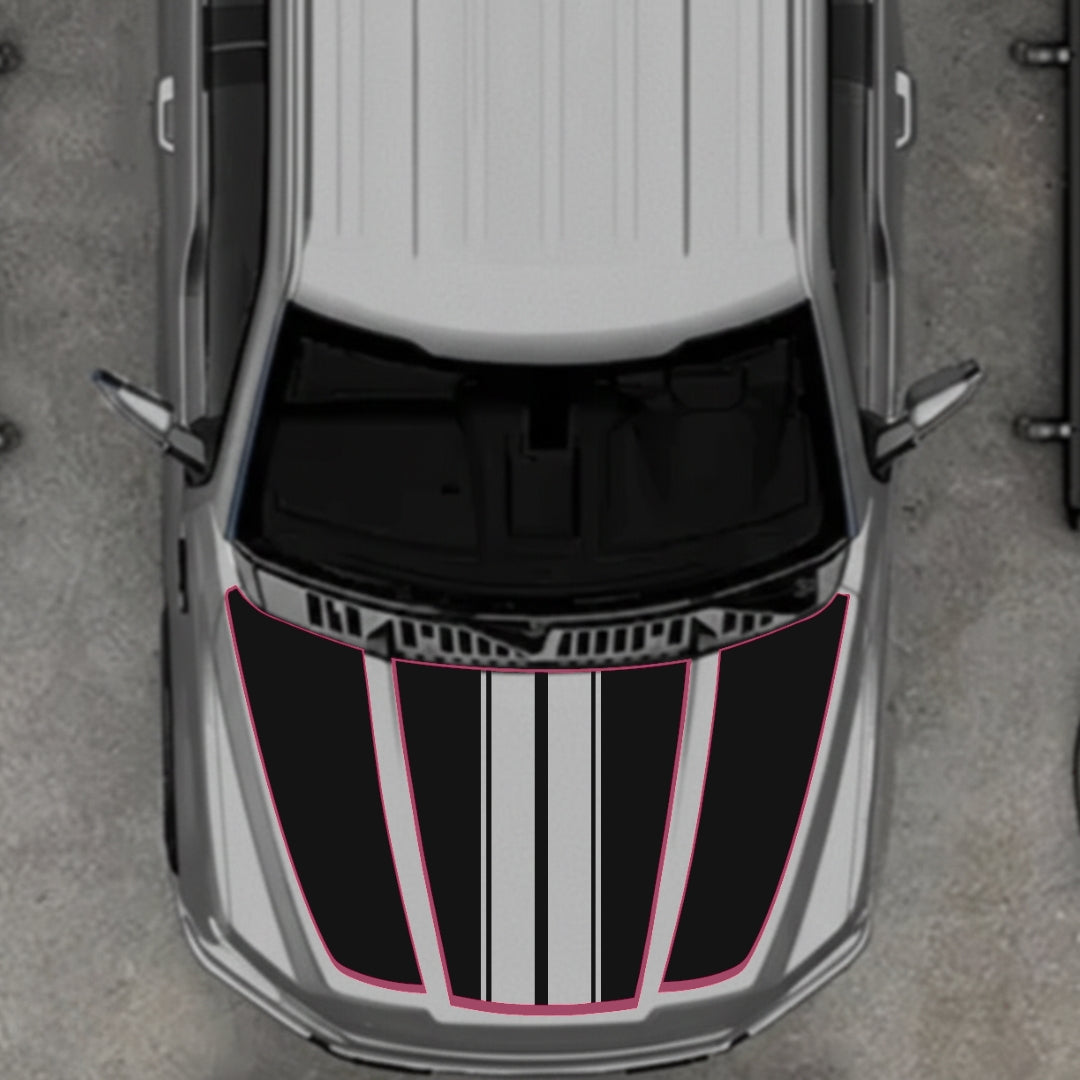 Hood Panel Decal/Sticker - Bars Style - Cut - Border Graphic Kit - For Ford F-150 2020-2026 - Premium Vinyl