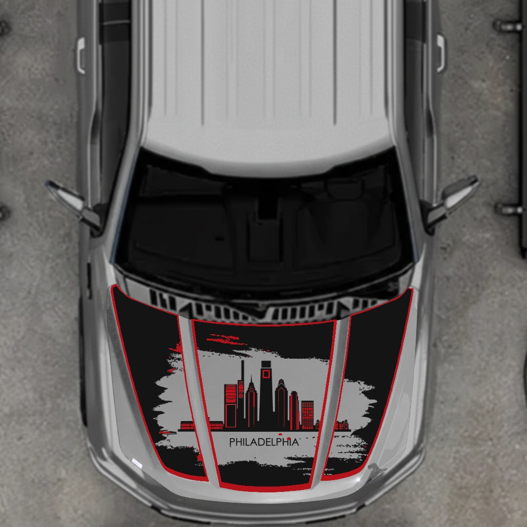 Hood Panel Decal/Sticker - Philadelphia - Cut - Border Graphic Kit - For Ford F-150 2020-2026 - Premium Vinyl