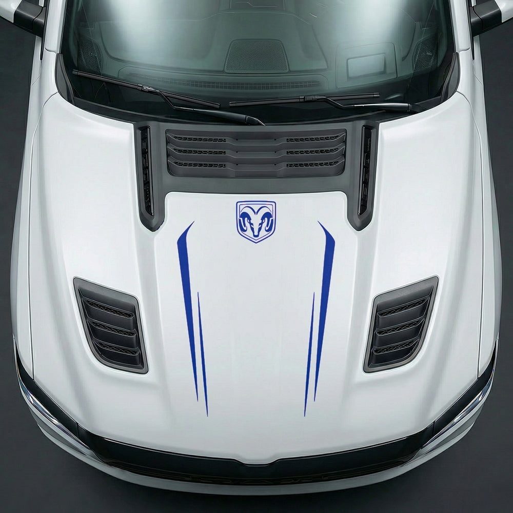 Hood Panel Decal/Sticker - Sleek Spear Cutout U-Shape with RAM Logo - Cut Graphic Kit - For Dodge Ram 2019-2025 - Premium Vinyl
