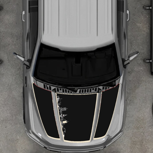 Hood Panel Decal/Sticker - Winnipeg Skyline - Cut - Border Graphic Kit - For Ford F-150 2020-2026 - Premium Vinyl