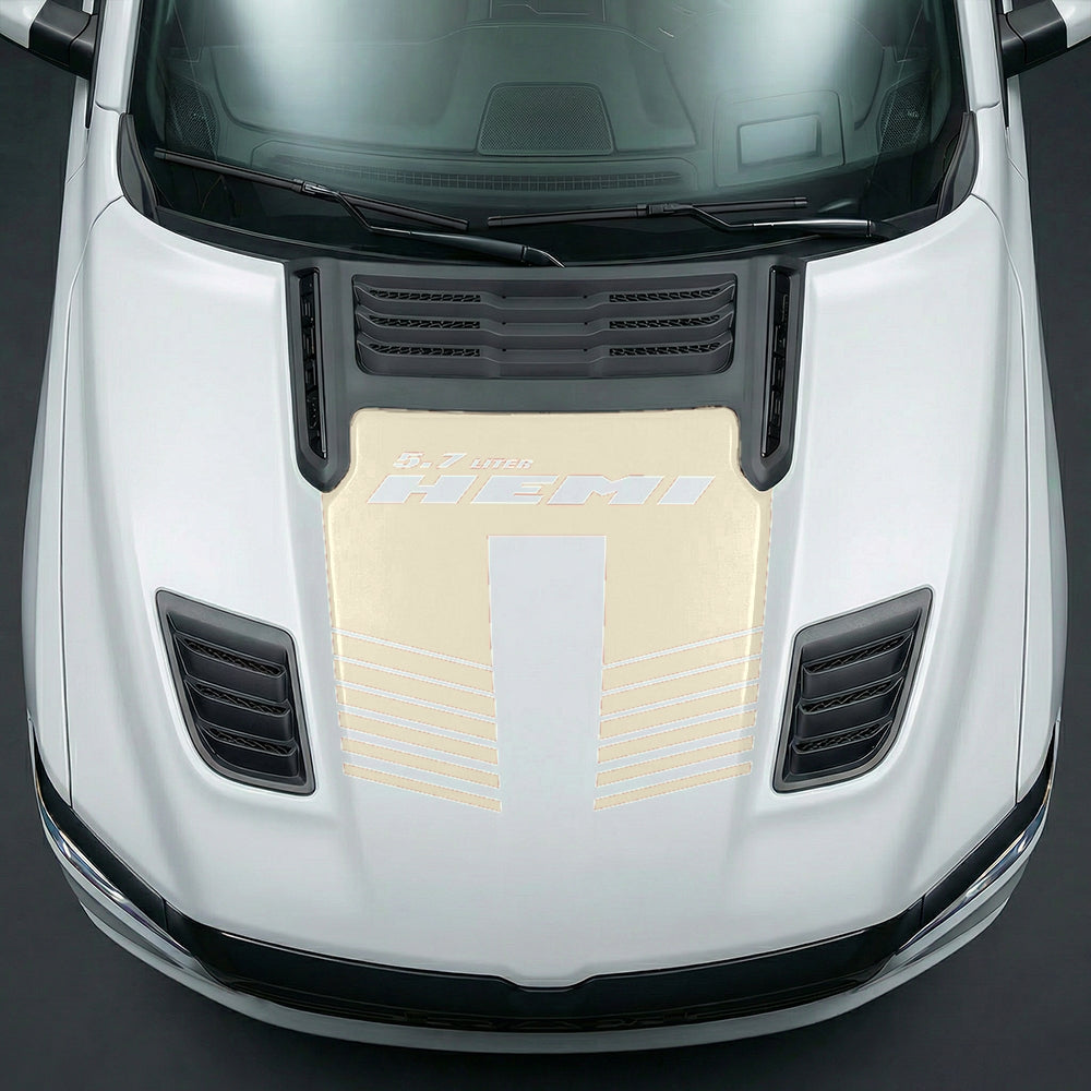 Hood Panel Decal/Sticker - Aggressive 5.7L HEMI Slotted Strobe Graphic Kit - For Dodge Ram 2019-2025 - Premium Vinyl