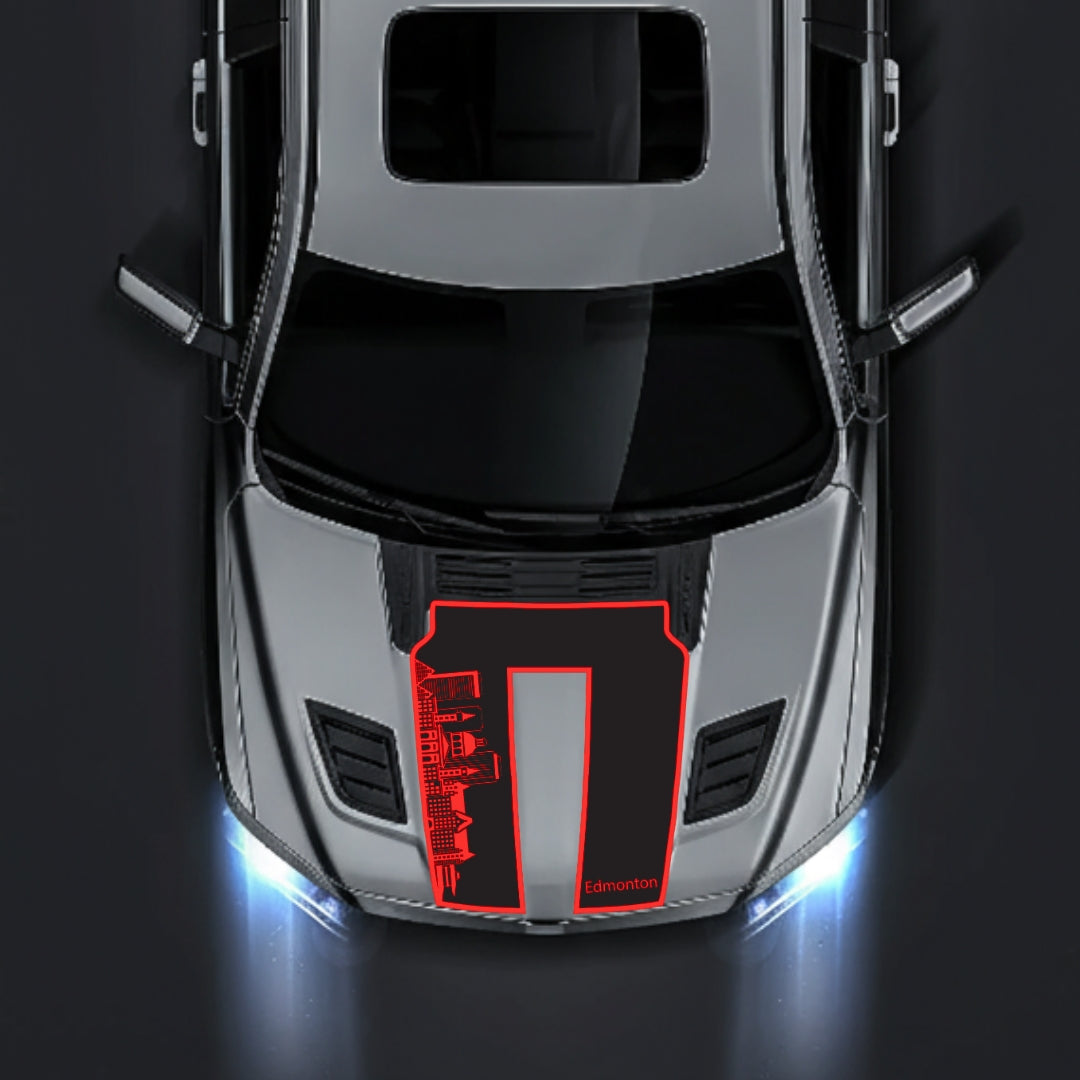 Hood Panel Decal/Sticker - Edmonton Skyline - Border Graphic Kit - For Dodge RAM 1500 2019-2025 - Premium Vinyl