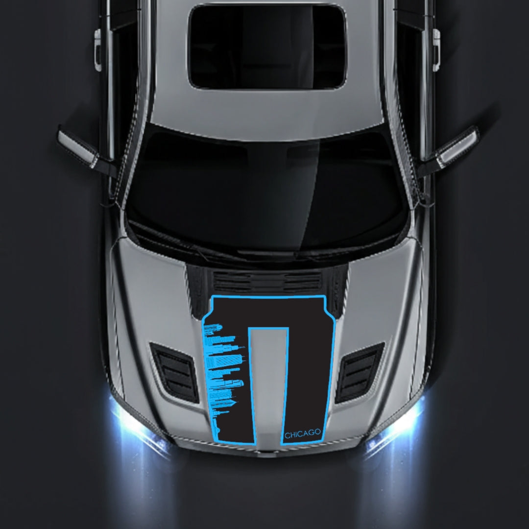 Hood Panel Decal/Sticker - Chicago Skyline - Border Graphic Kit - For Dodge RAM 1500 2019-2025 - Premium Vinyl