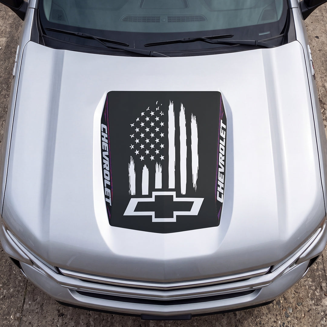 Hood Panel Decal/Sticker - American Flag Graphic Decal Graphic Kit - For Chevrolet Silverado 2019-2024 - Premium Vinyl