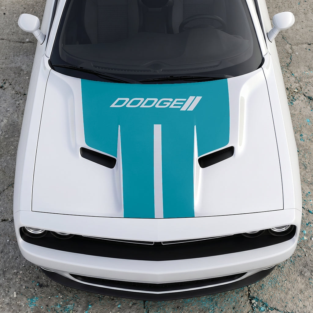 Hood Panel Decal/Sticker - Minimalist Dual-Band Racing Stripe - Clean Parallel Performance Overlay Graphic Kit - For Dodge Challenger 2015-2024 - Premium Vinyl