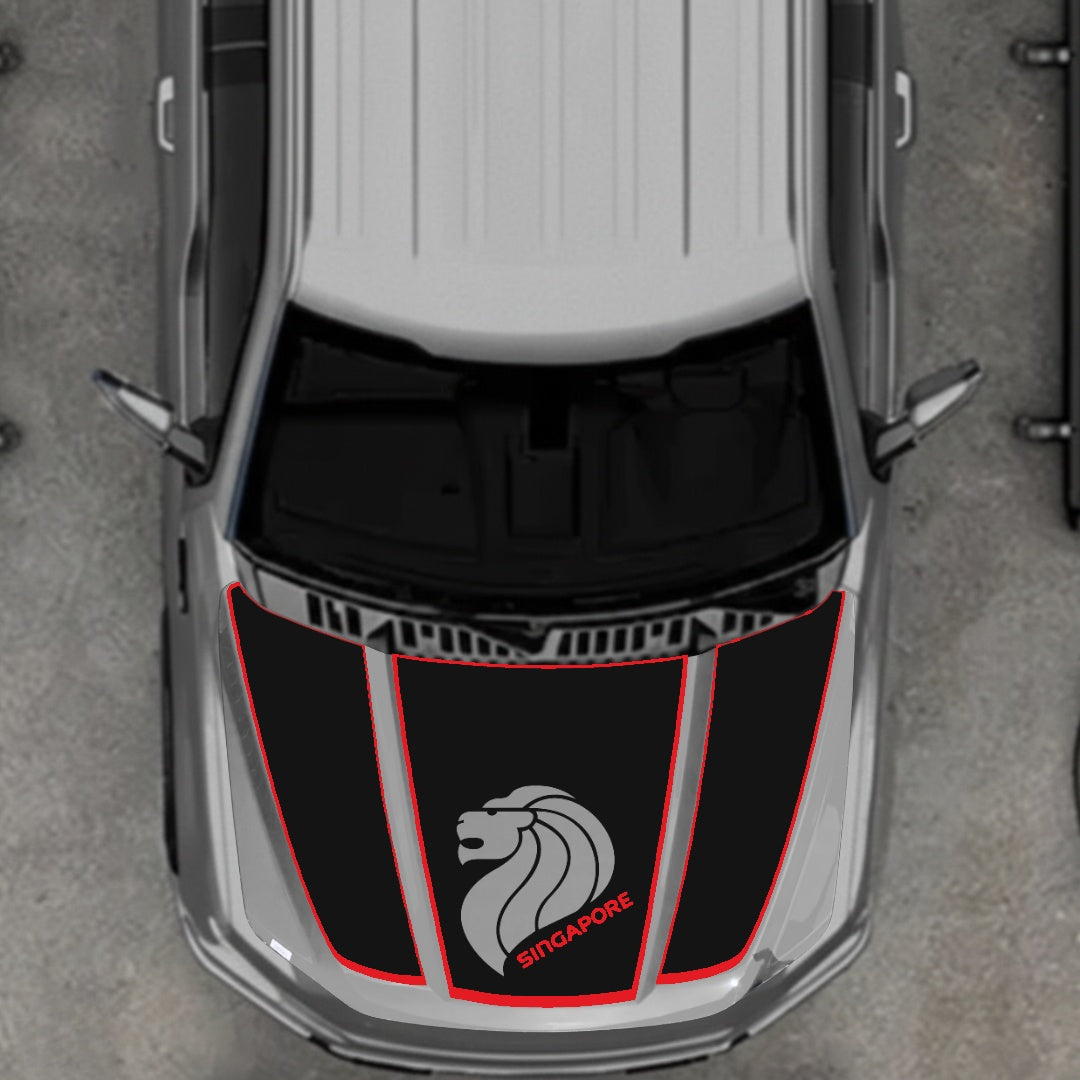 Hood Panel Decal/Sticker - Singapore - Cut  - Border Graphic Kit - For Ford F-150 2020-2026 - Premium Vinyl