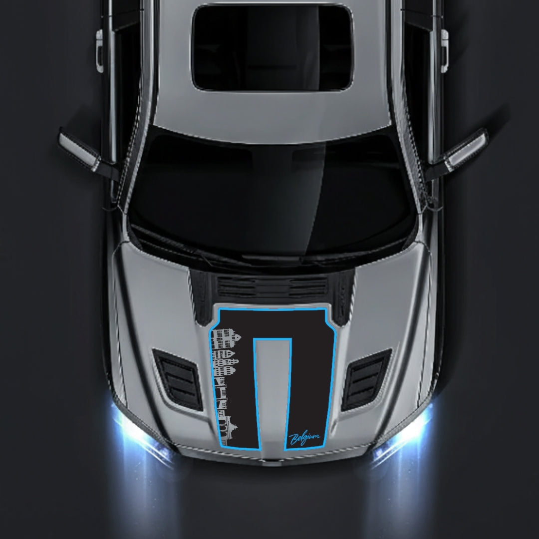 Hood Panel Decal/Sticker - Belgium Skyline - Cut - Border Graphic Kit - For Dodge RAM 1500 2019-2025 - Premium Vinyl