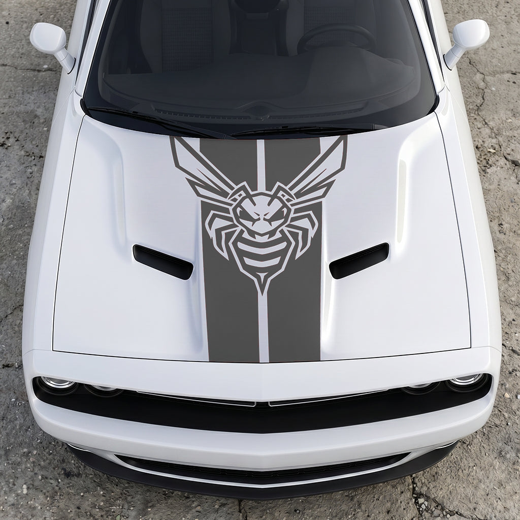 Hood Panel Decal/Sticker - Super Bee Hornet Tactical Stripe - Vertical Racing Center-Line Graphic Kit - For Dodge Challenger 2015-2024 - Premium Vinyl