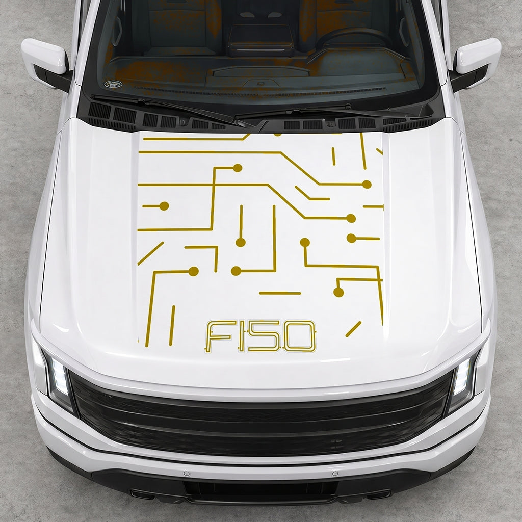 Hood Panel Decal/Sticker - Cut Electric Circuit Graphic Decal Graphic Kit - For FORD F-150 2015-2020 - Premium Vinyl