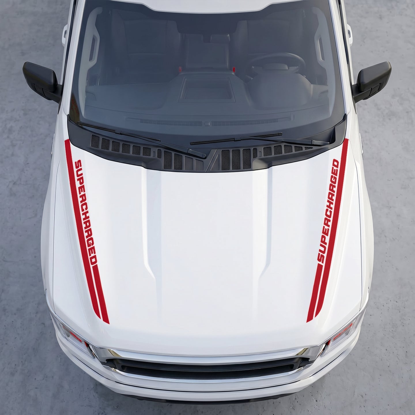 Hood Panel Decal/Sticker - Supercharged Edition  Hood Cowl Stripes – Dual Side Track Vinyl Decal Graphic Kit - For Ford F-150 F150 2015-2020 - Premium Vinyl