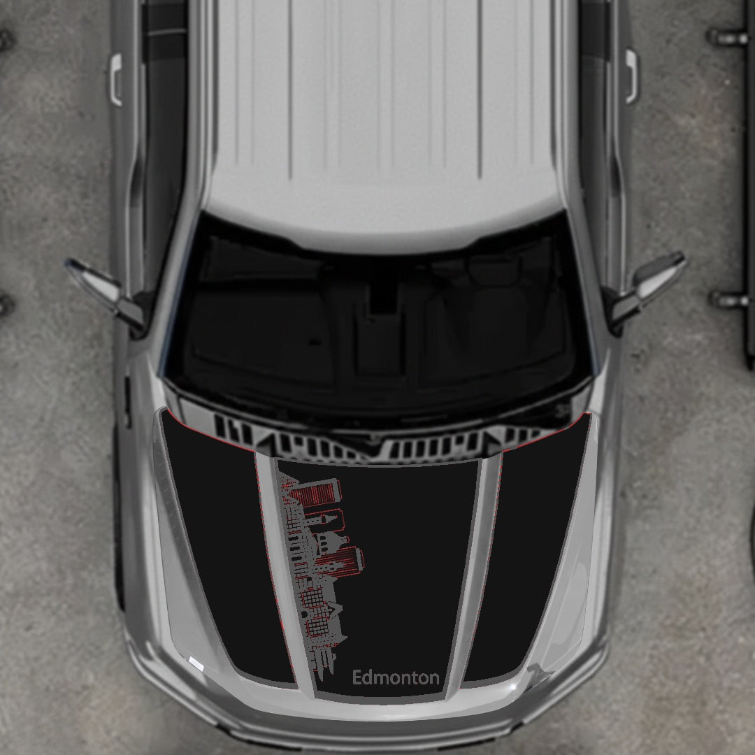 Hood Panel Decal/Sticker - Edmonton Skyline - Border Graphic Kit - For Ford F-150 2020-2026 - Premium Vinyl
