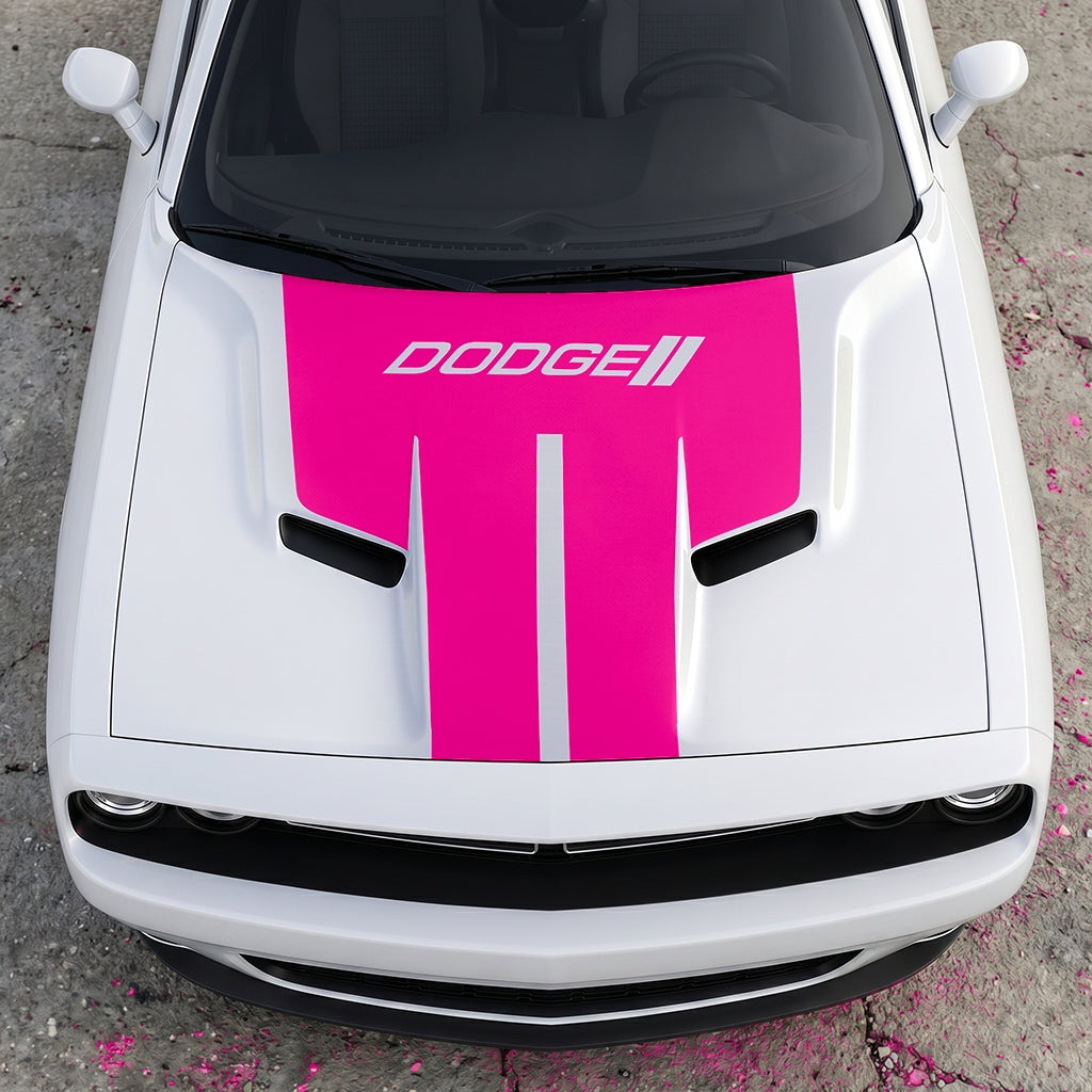 Hood Panel Decal/Sticker - Minimalist Dual-Band Racing Stripe - Clean Parallel Performance Overlay Graphic Kit - For Dodge Challenger 2015-2024 - Premium Vinyl