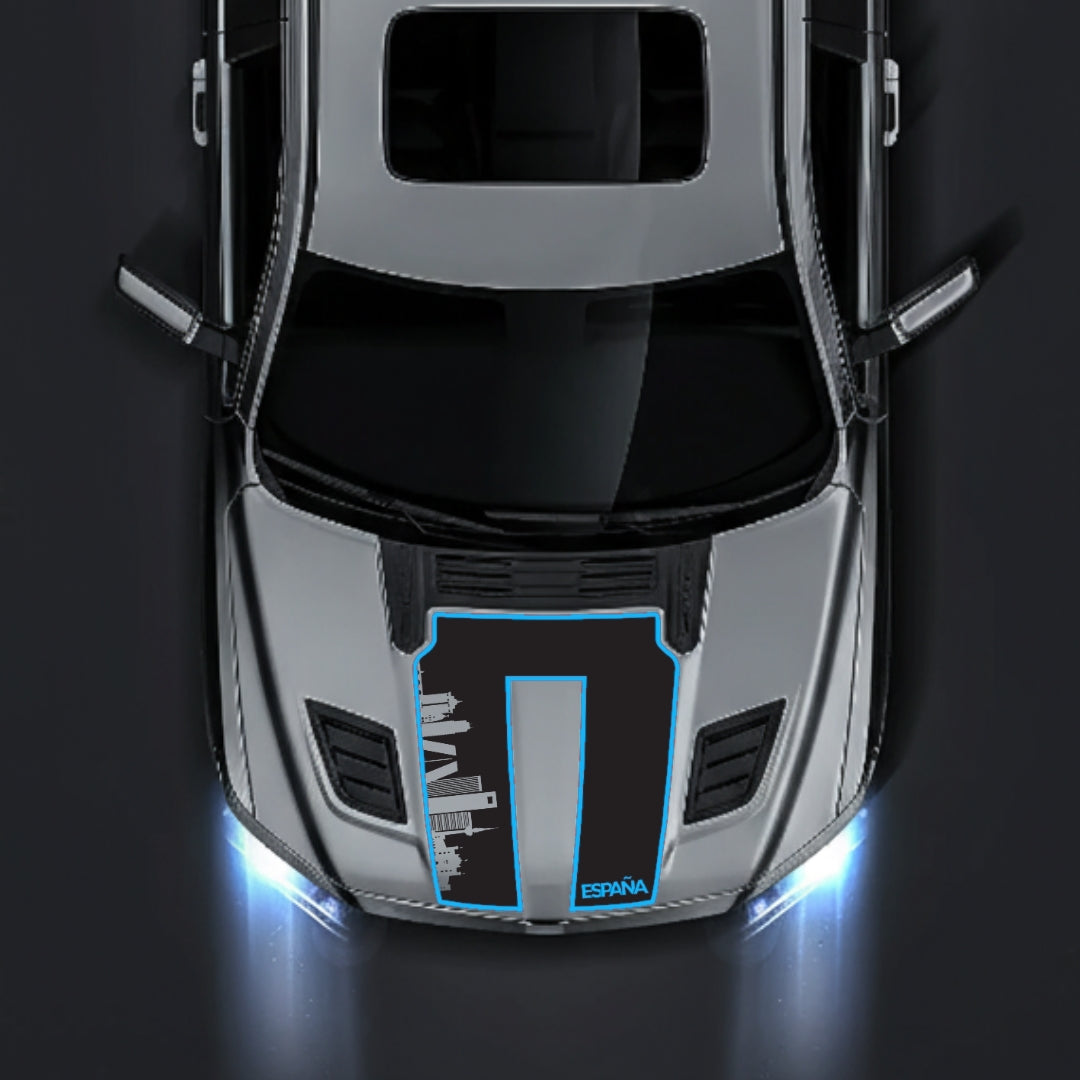 Hood Panel Decal/Sticker - Spain Skyline - Cut - Border Graphic Kit - For Dodge RAM 1500 2019-2025 - Premium Vinyl