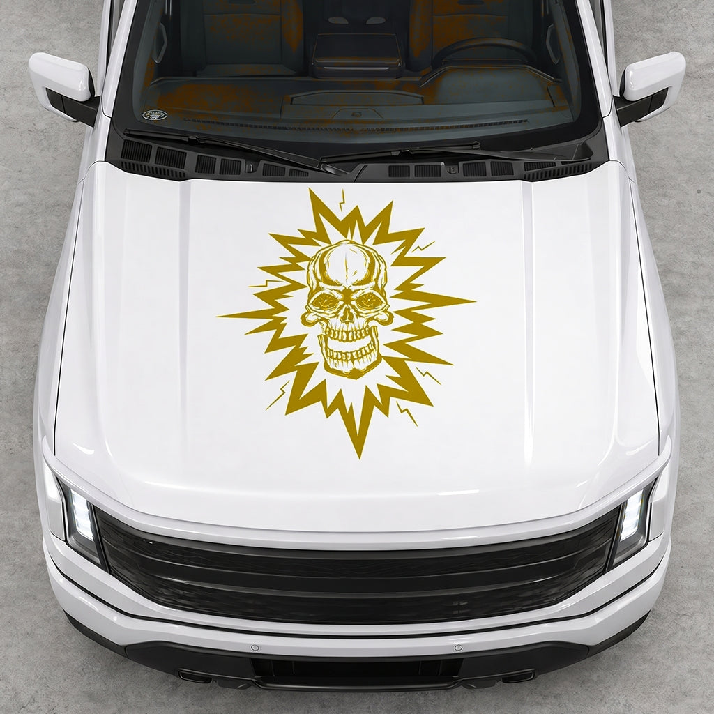 Hood Panel Decal/Sticker - Cut Electric Skull Graphic Decal Graphic Kit - For FORD F-150 2015-2020 - Premium Vinyl