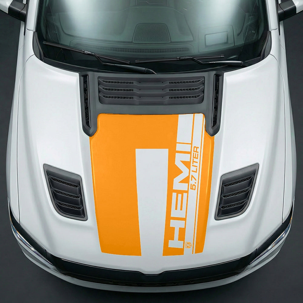Hood Panel Decal/Sticker - Premium 5.7L HEMI Vertical Racing Stripe Graphic Kit - For Dodge Ram 2019-2025 - Premium Vinyl