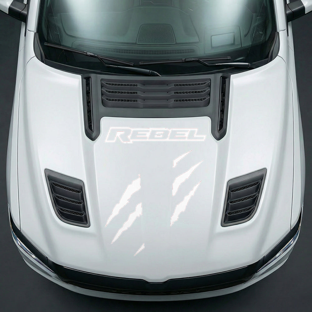 Hood Panel Decal/Sticker - Fierce REBEL Monster Slash - Cut Graphic Kit - For Dodge Ram 2019-2025 - Premium Vinyl