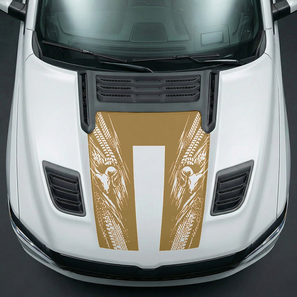 Hood Panel Decal/Sticker - Extreme Tread & Slash Ram Mascot U-Shape Graphic Kit - For Dodge Ram 2019-2025 - Premium Vinyl
