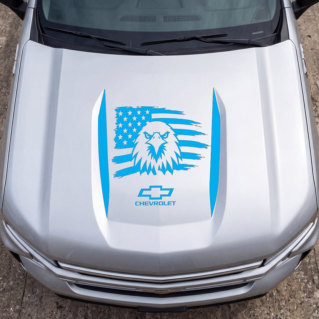 Hood Panel Decal/Sticker - American Facing Eagle Graphic Decal Graphic Kit - For Chevrolet Silverado 2019-2024 - Premium Vinyl