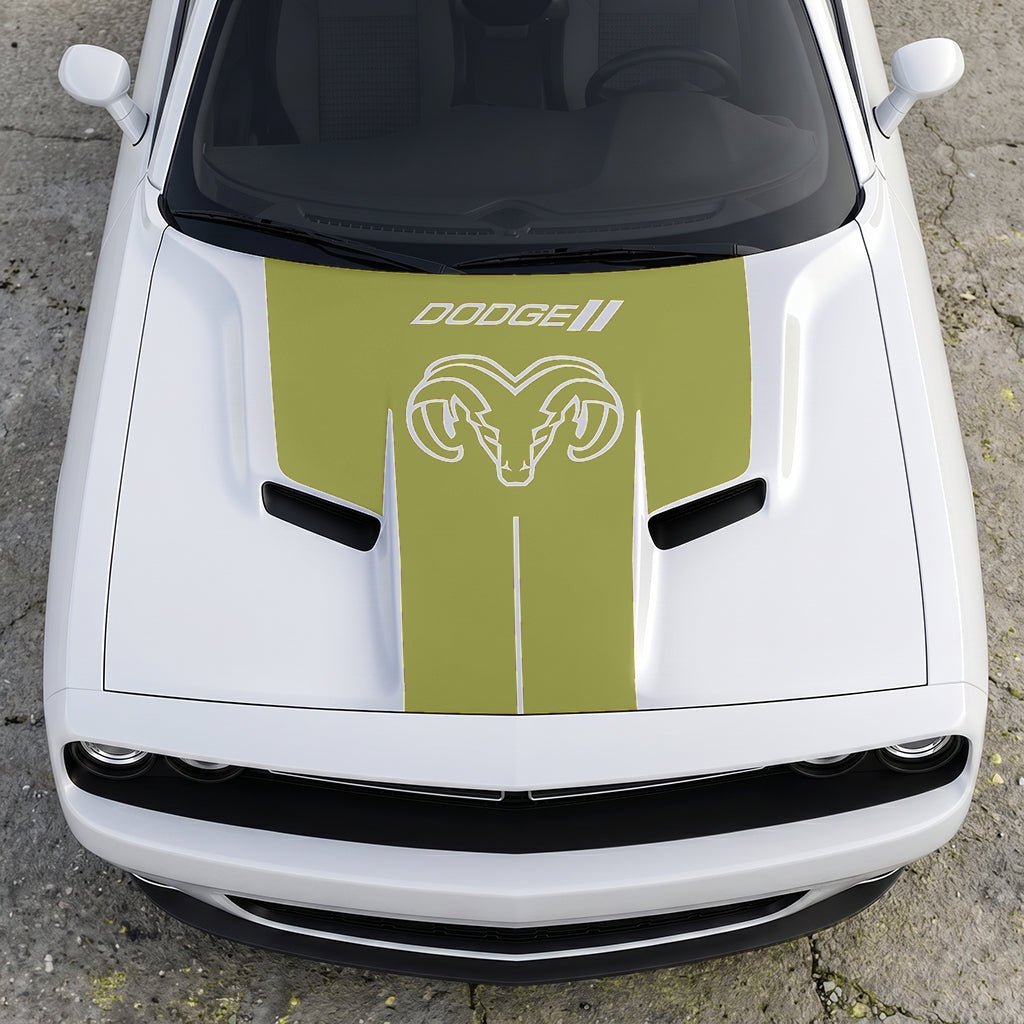 Hood Panel Decal/Sticker - Classic Ram Head Horns Up - Bold Dodge Branding Graphic Kit - For Dodge Challenger 2015-2024 - Premium Vinyl